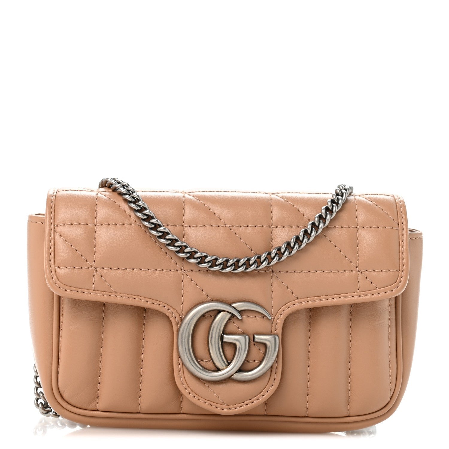 Gucci Calfskin Matelasse Aria Super Mini GG Marmont Shoulder Bag Camelia