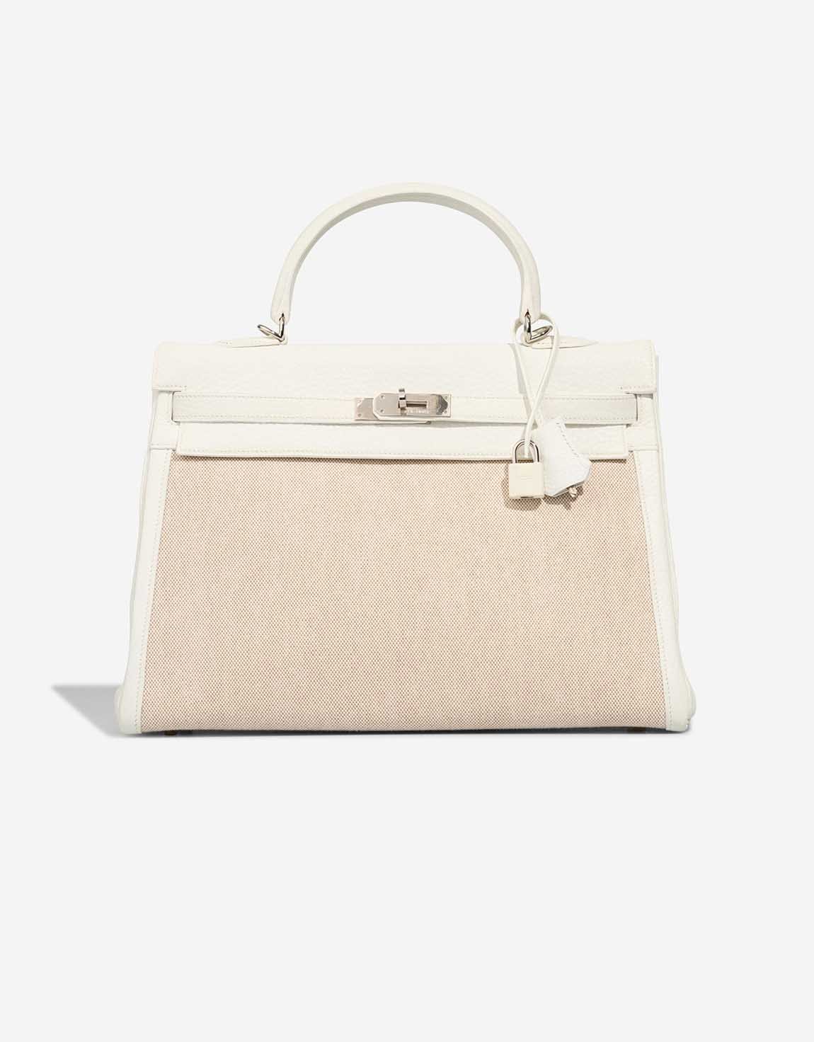 Hermes 
		Kelly 35 Taurillon Clémence / Toile Blanc / Écru    