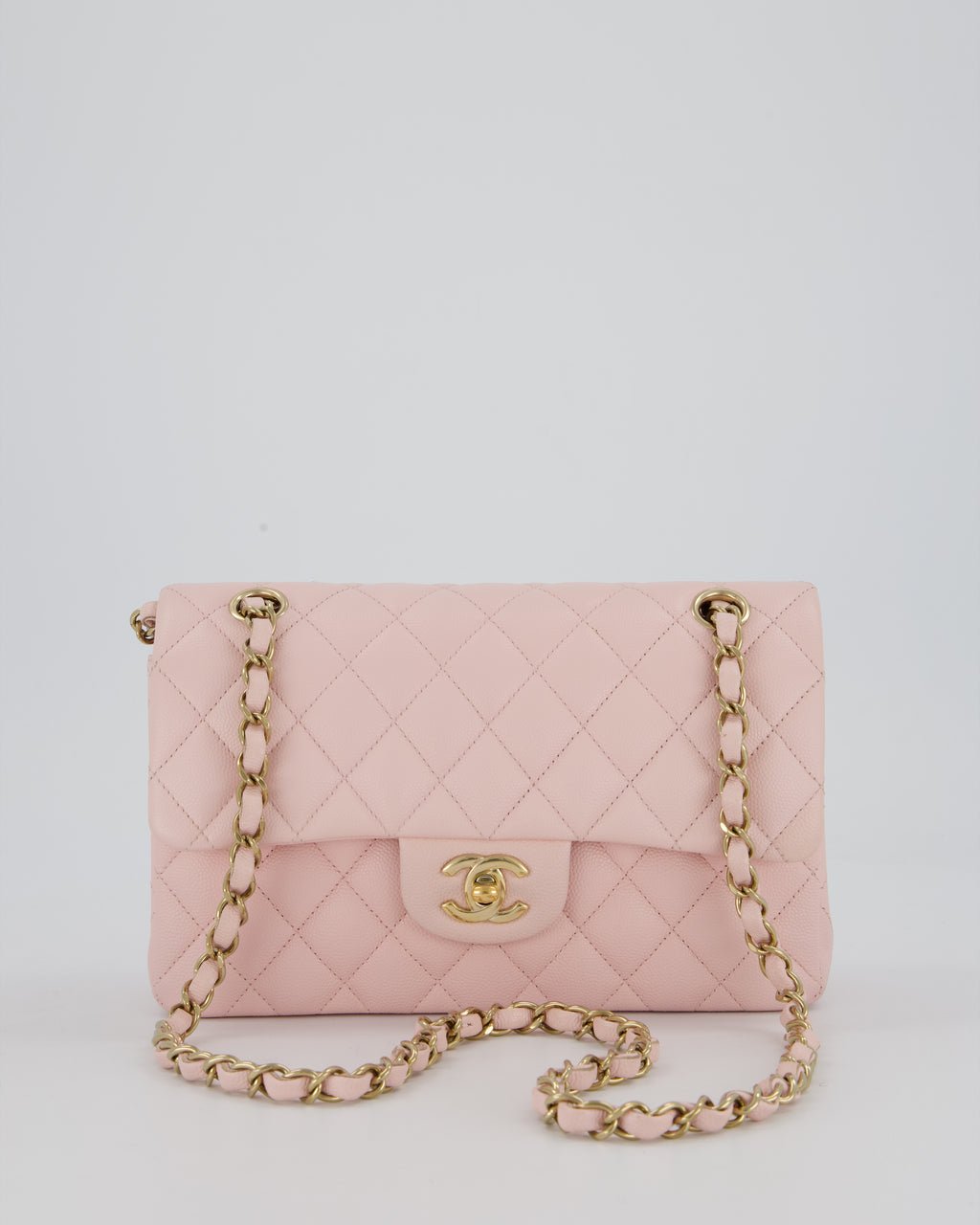 *SUPER HOT* Chanel 22P Pale Pink Classic Small Double Flap Bag in Caviar Leather with Champagne Gold Hardware