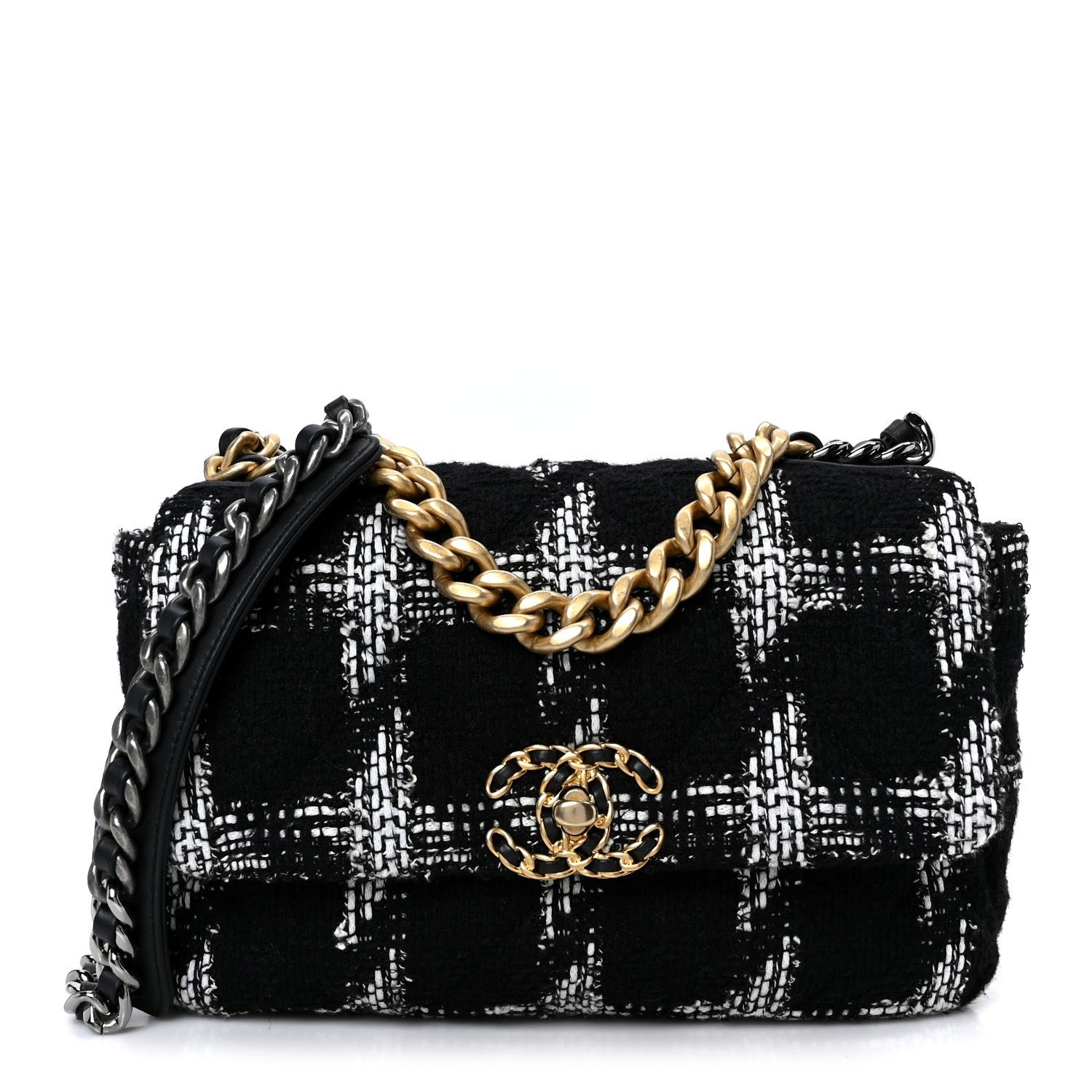 Chanel Tweed Quilted Medium Chanel 19 Flap Black White