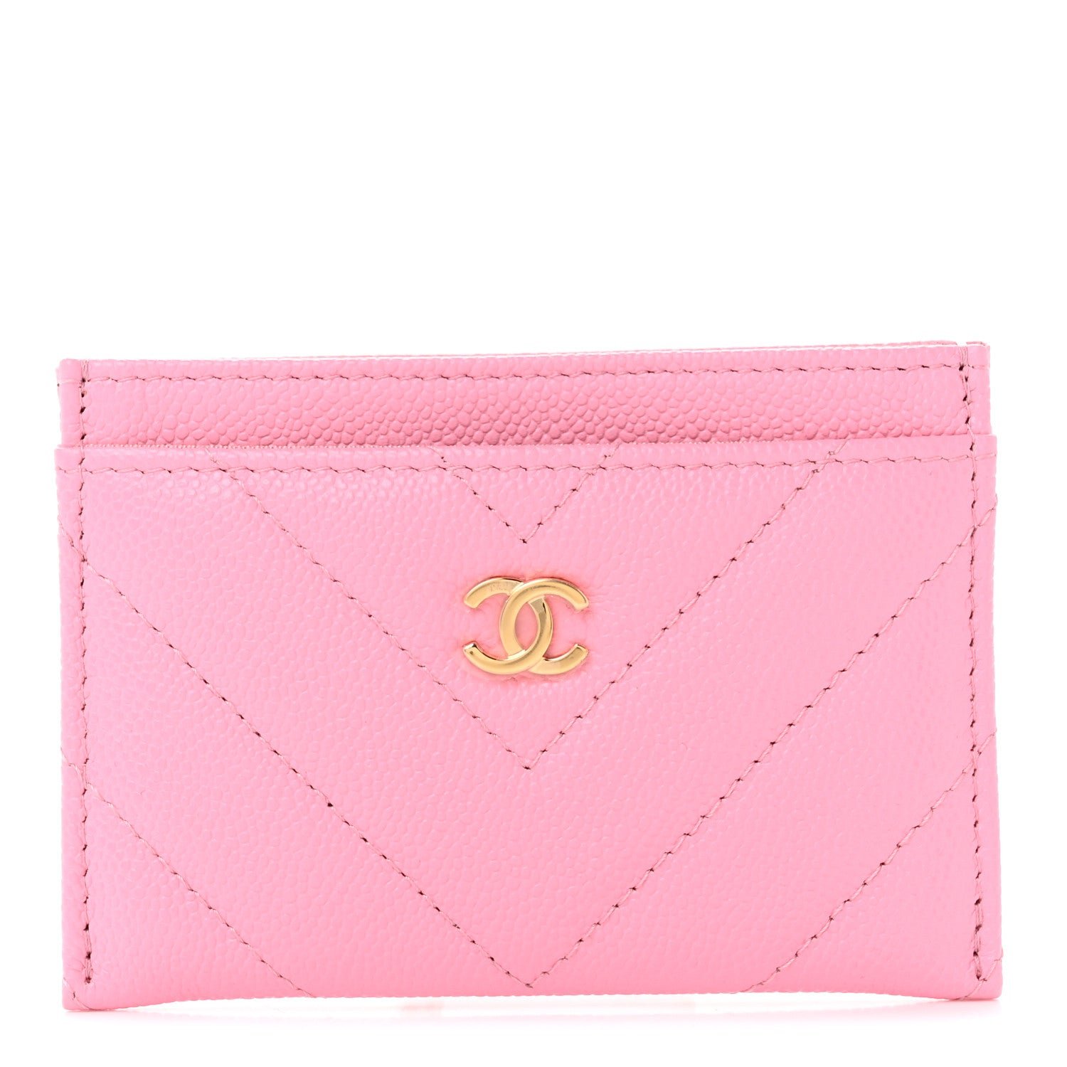 Chanel Shiny Caviar Chevron Quilted Card Holder Pink