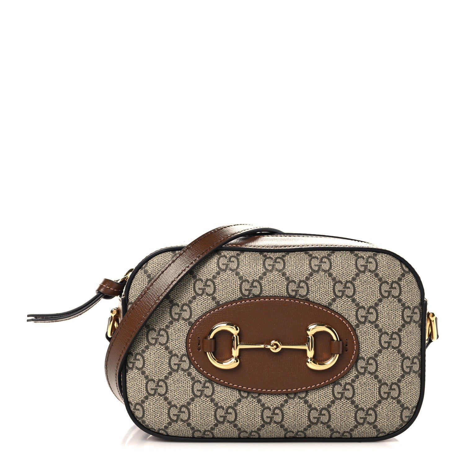 Gucci GG Supreme Monogram Mini Horsebit 1955 Camera Shoulder Bag Beige Brown Sugar