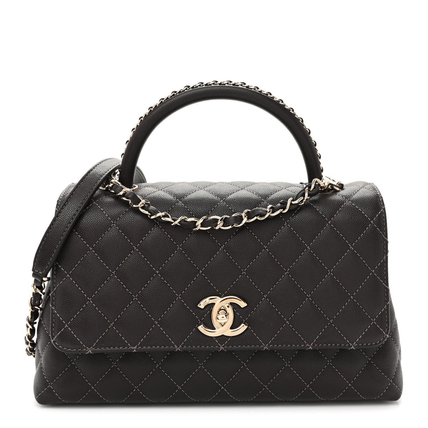 Chanel Caviar Quilted Small Coco Handle Flap Dark Brown Dark Brown