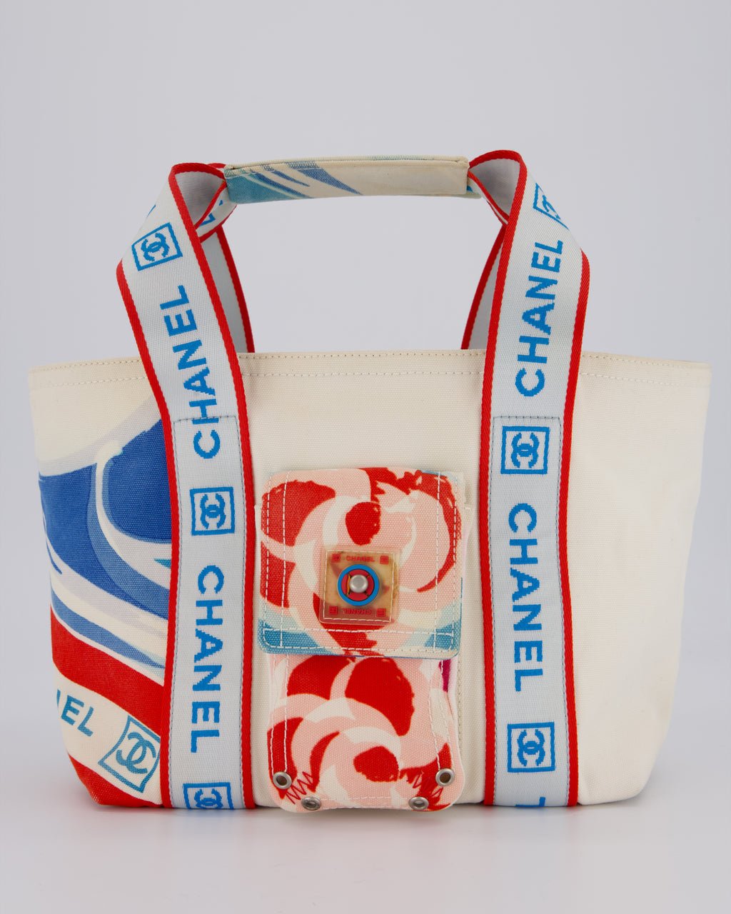 Chanel Vintage Sport Line Canvas Tote Bag with CC Logo Straps and Front Pocket