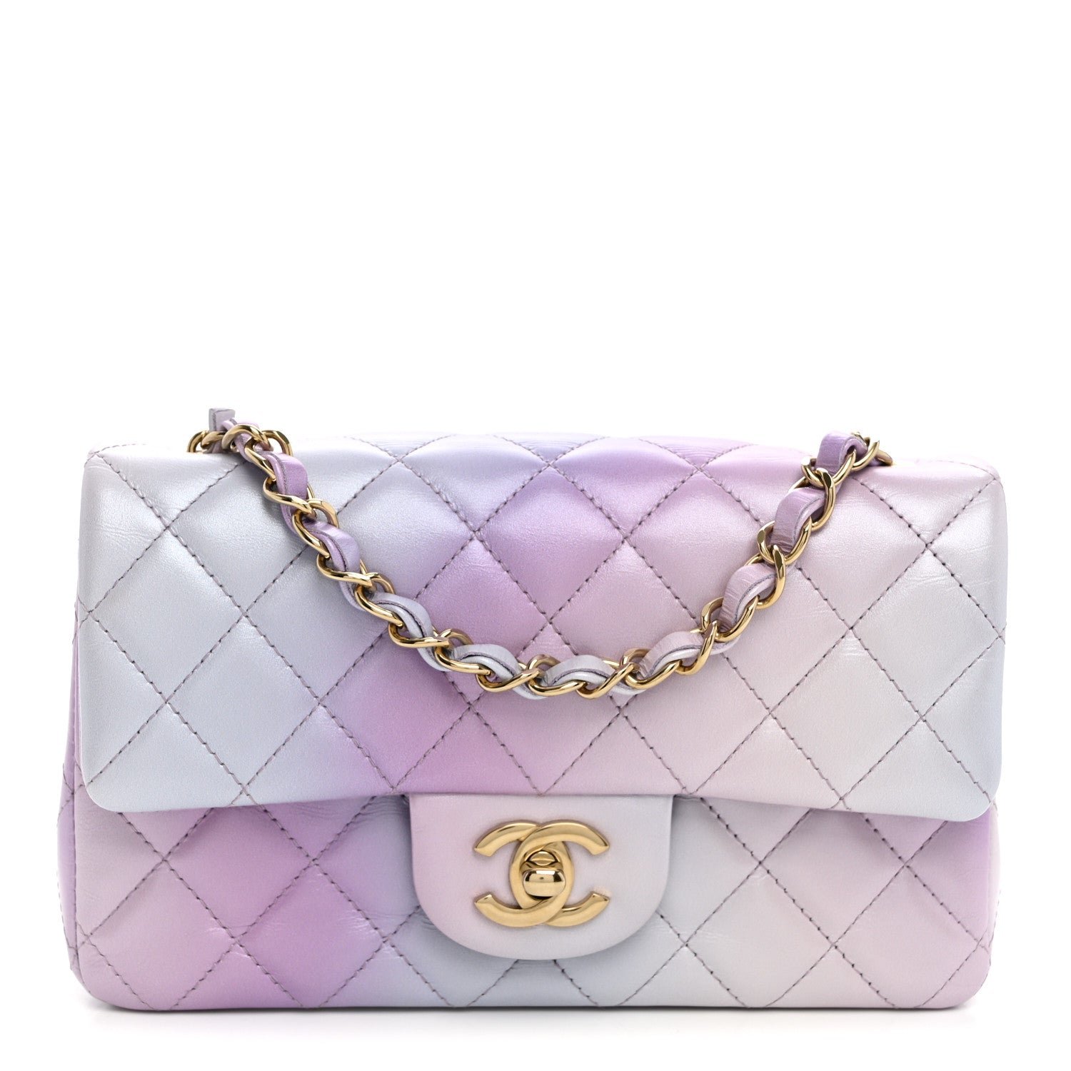 Chanel Lambskin Quilted Tie Dye Ombre Mini Rectangular Flap Purple Blue Pink