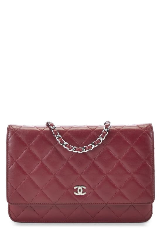 Red Lambskin Classic Quilted Wallet on Chain (WOC)