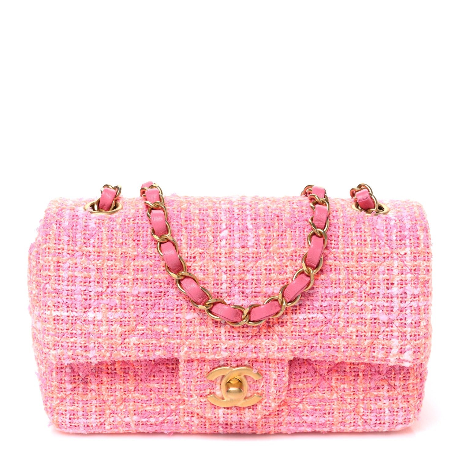 Chanel Tweed Quilted Mini Rectangular Flap Pink Orange White