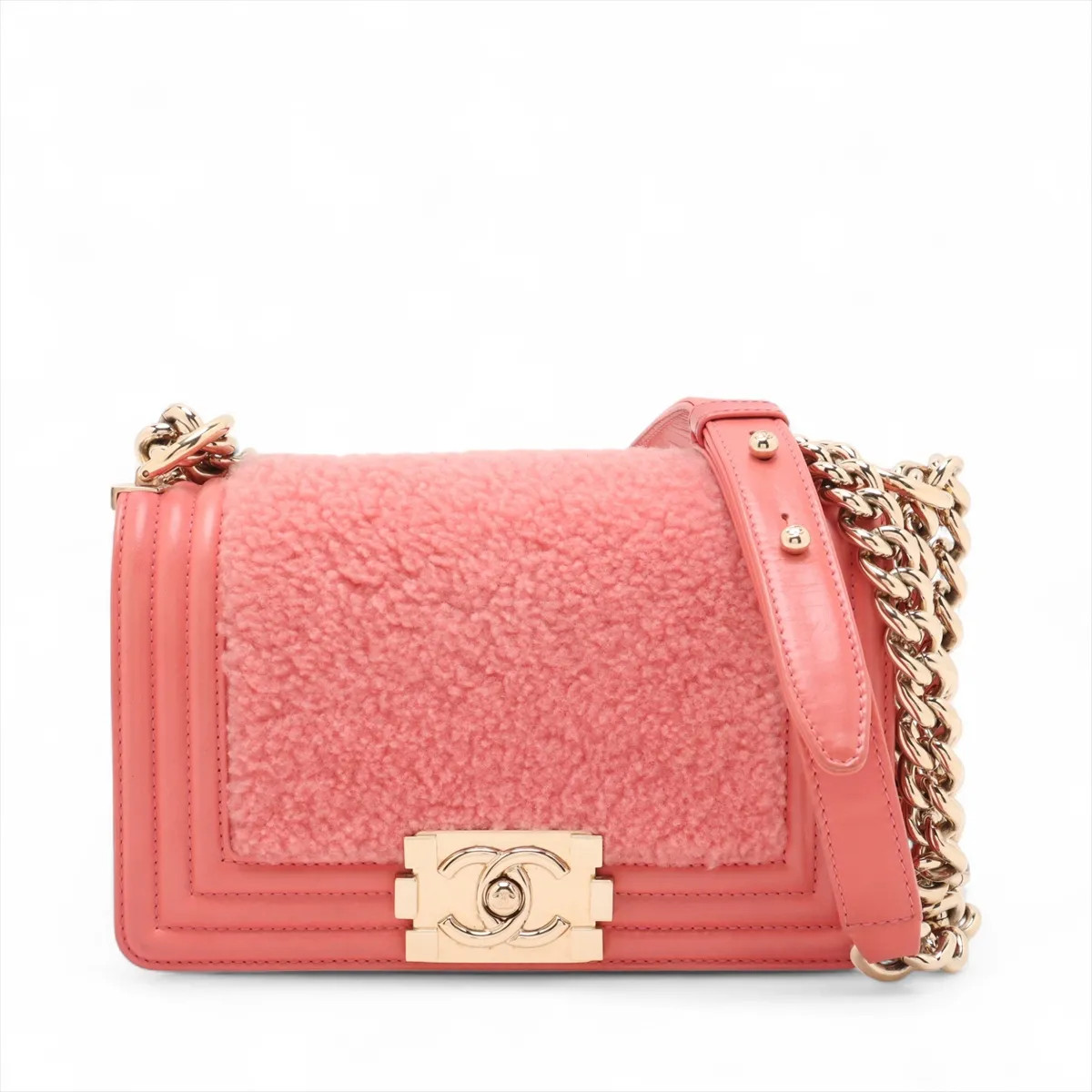 Chanel Boy Chanel 20 Small boa x lambskin Chain Shoulder Bag Pink Gold Metal Fit