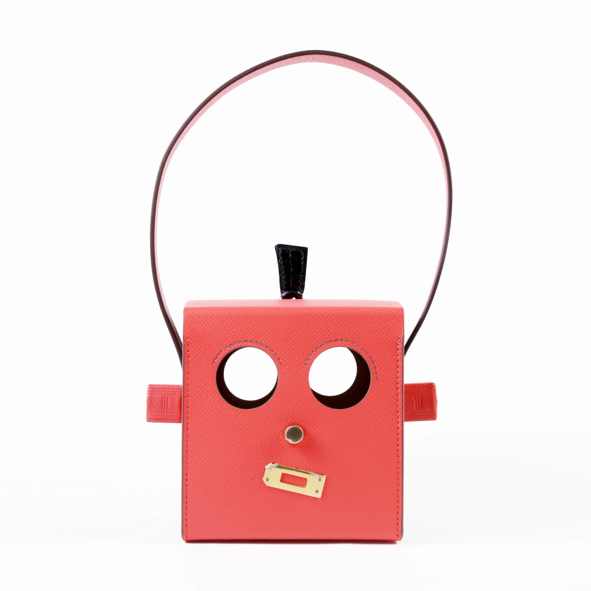 Unused ( Rank NS ) HERMÈS Limited Edition Robot cube minaudiere Rose Jaipur (T5) Vert Emeraude (6Q) Noir (89) Shiny Alligator Epsom Gold hardware