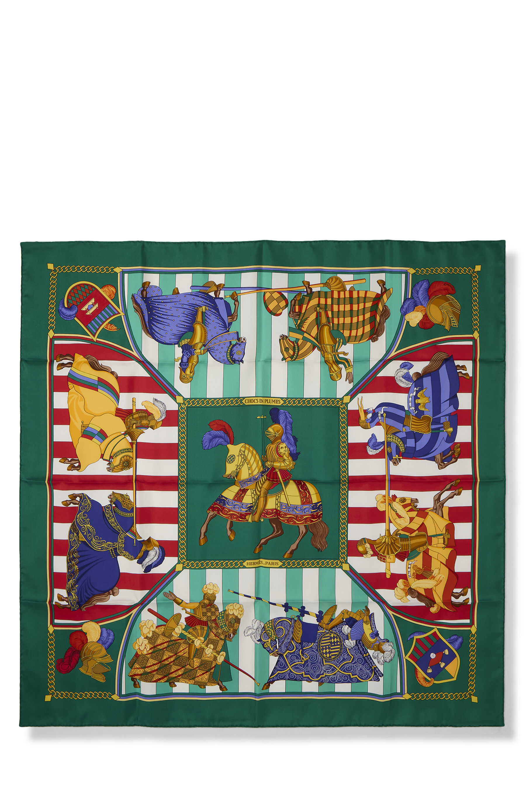 Hermes Green & Multicolor 'Chocs en Plumes' Silk Scarf 90