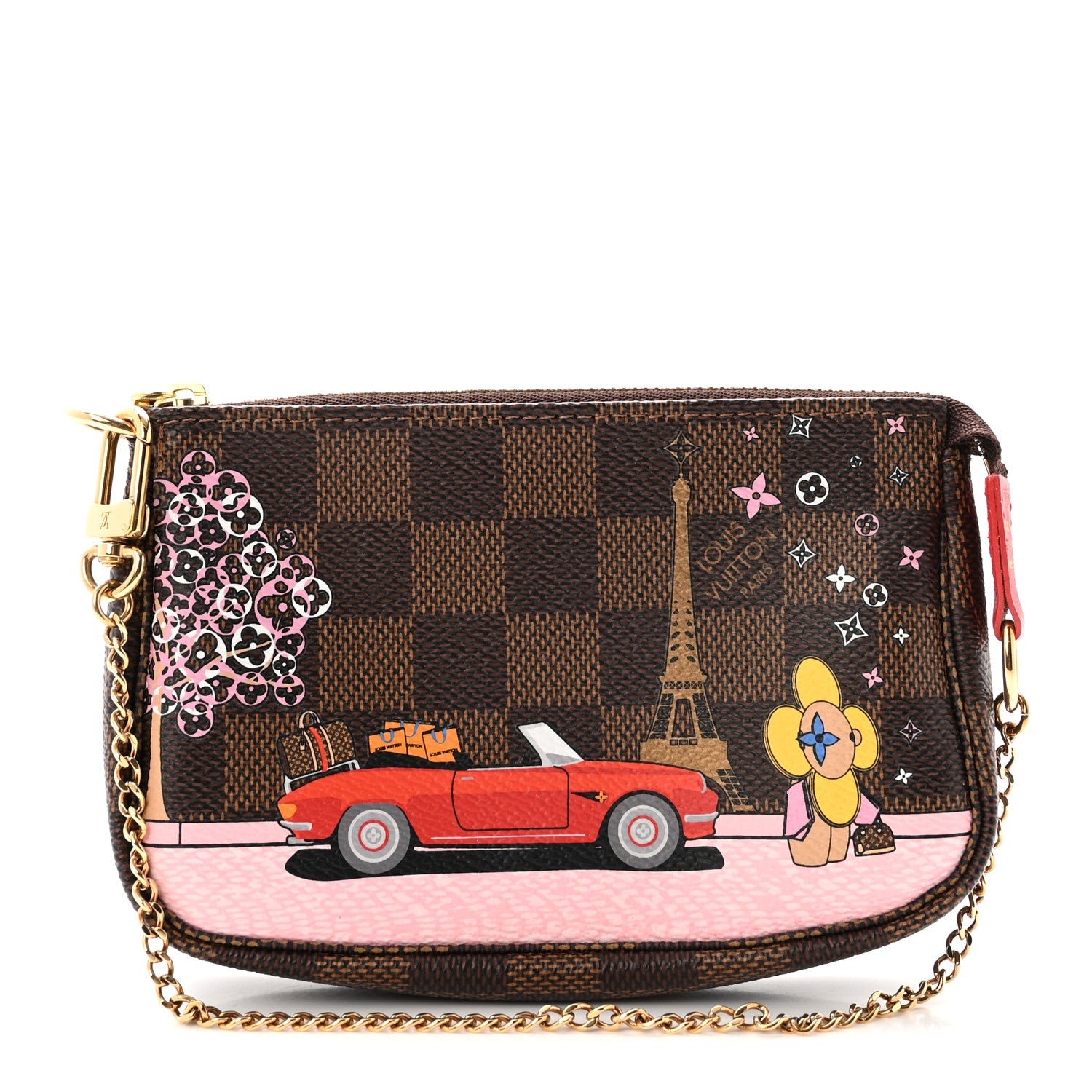 Louis Vuitton Damier Ebene 2019 Christmas Animation Mini Pochette Accessories Red