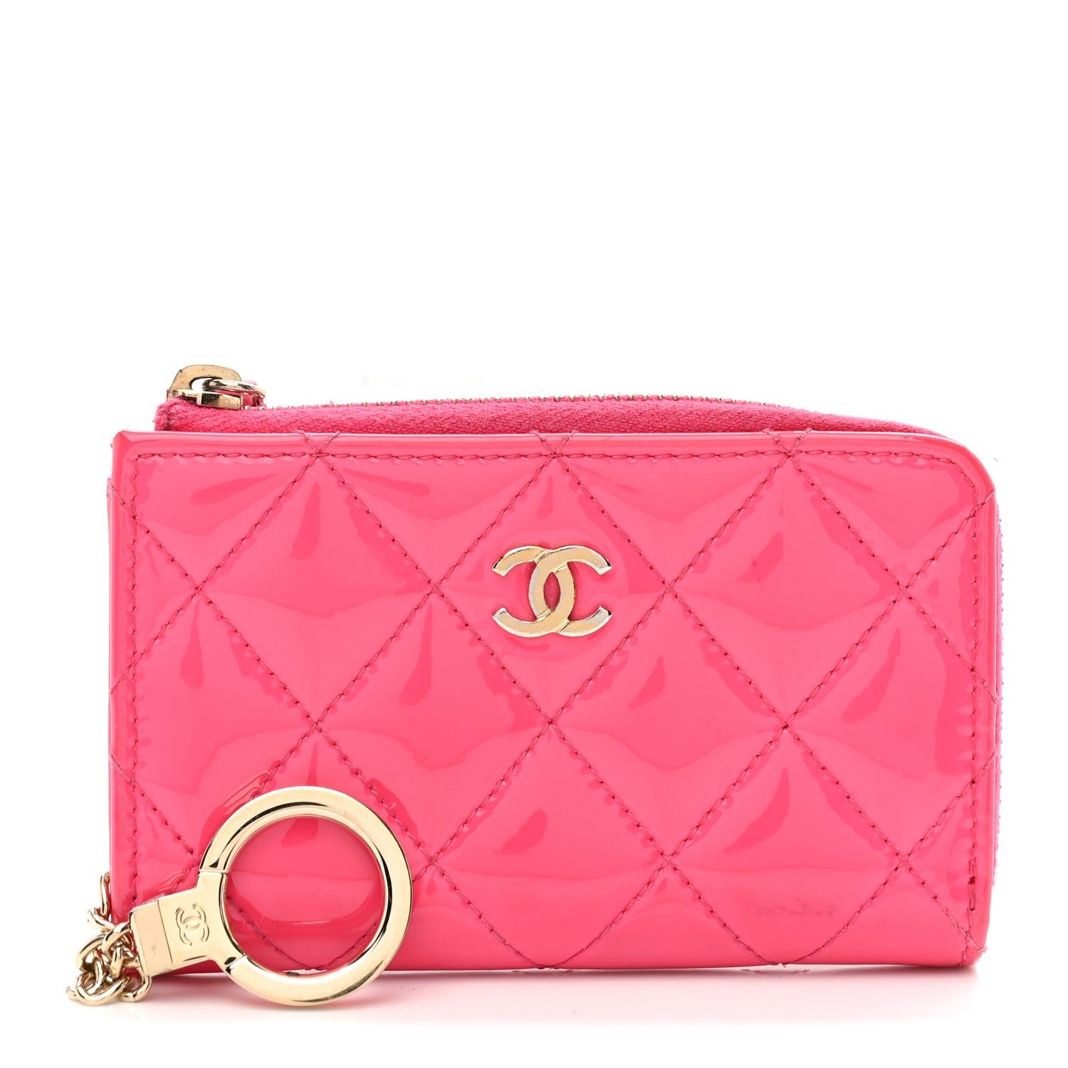 Chanel Patent Quilted Key Holder Case Pink
