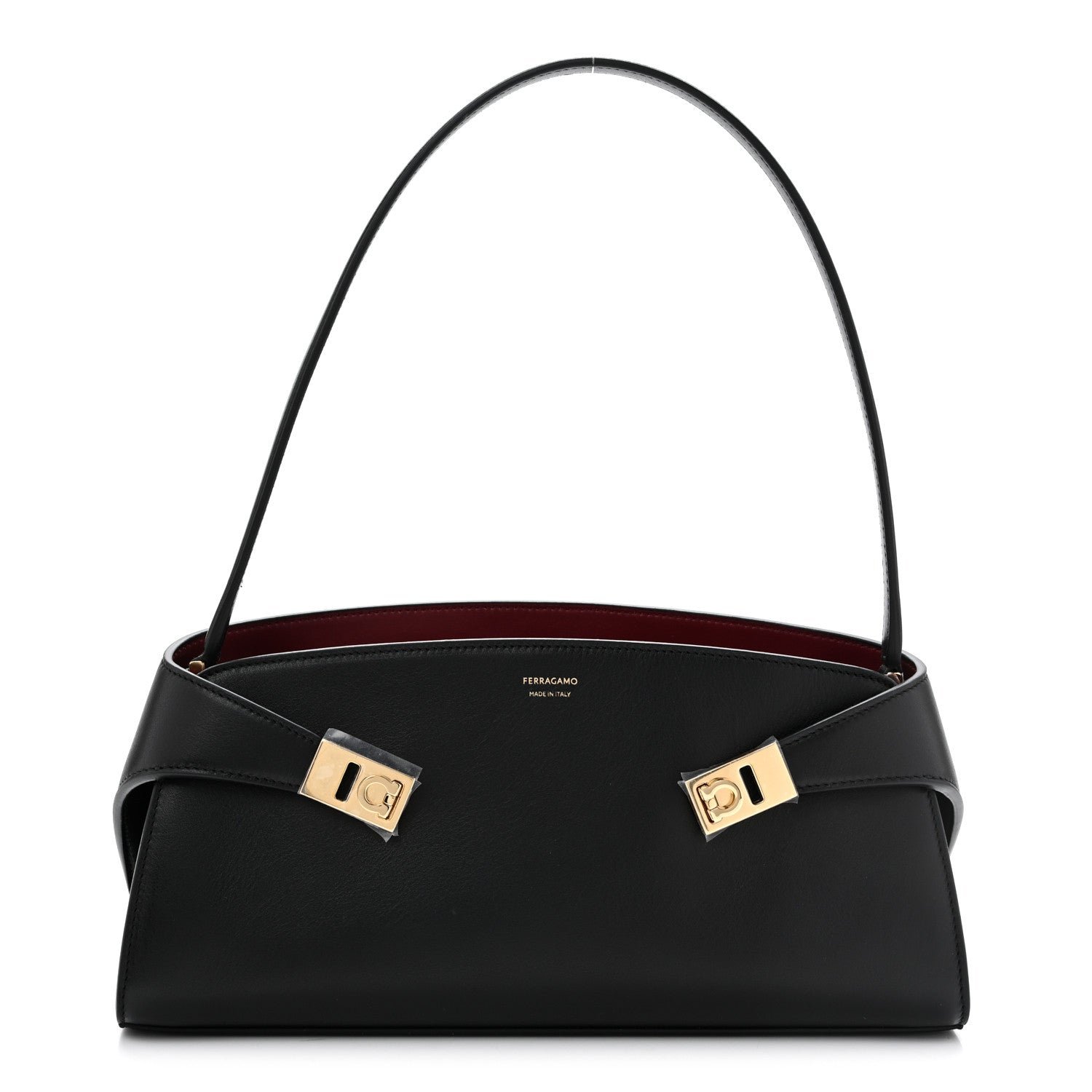 Salvatore Ferragamo Calfskin Hug East West Shoulder Bag Black Burgundy