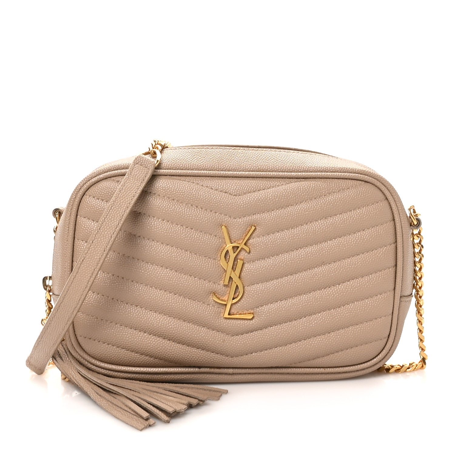 Saint Laurent Grain De Poudre Matelasse Monogram Mini Lou Camera Bag Dark Beige