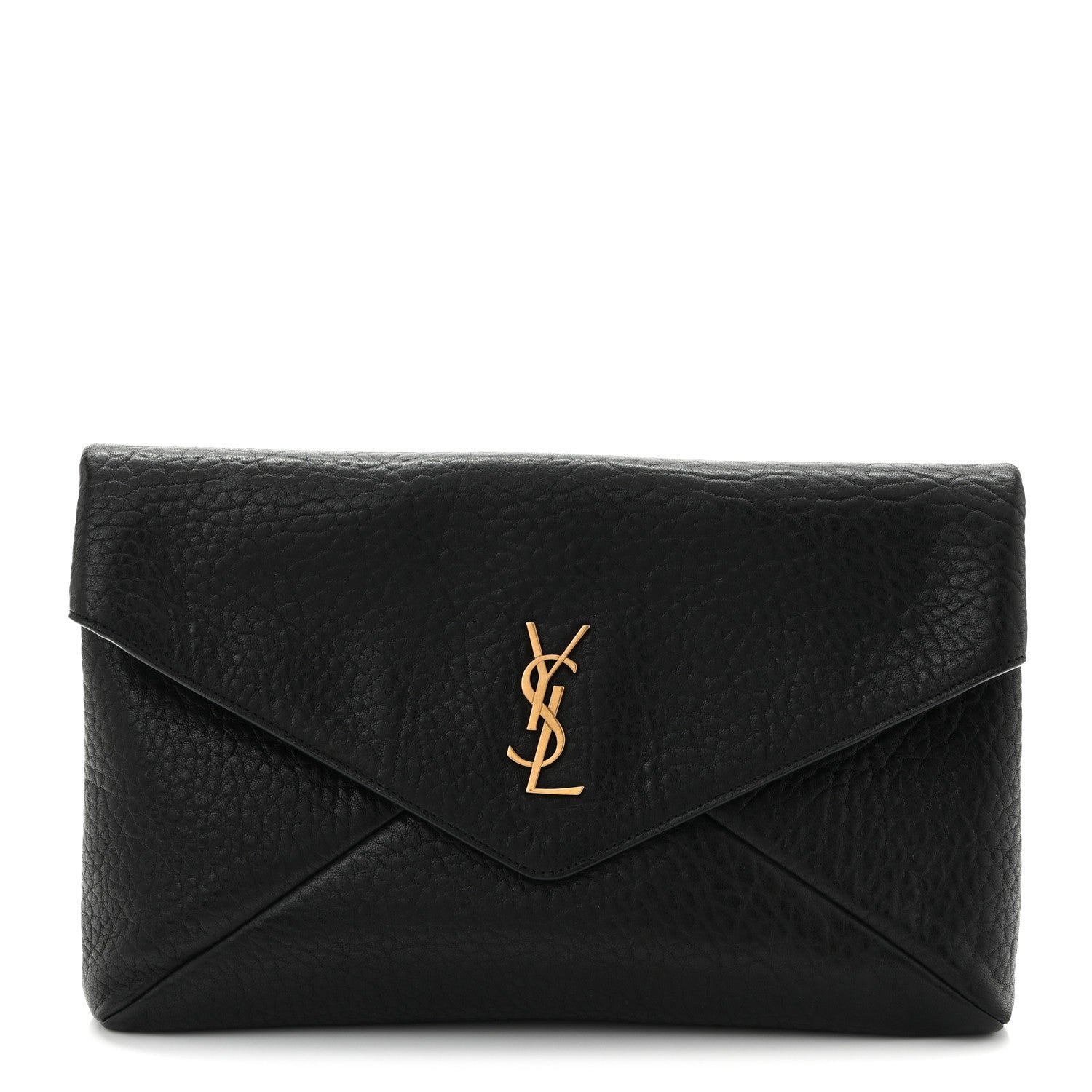 Saint Laurent Grained Lambskin Cassandre Envelope Pouch Black