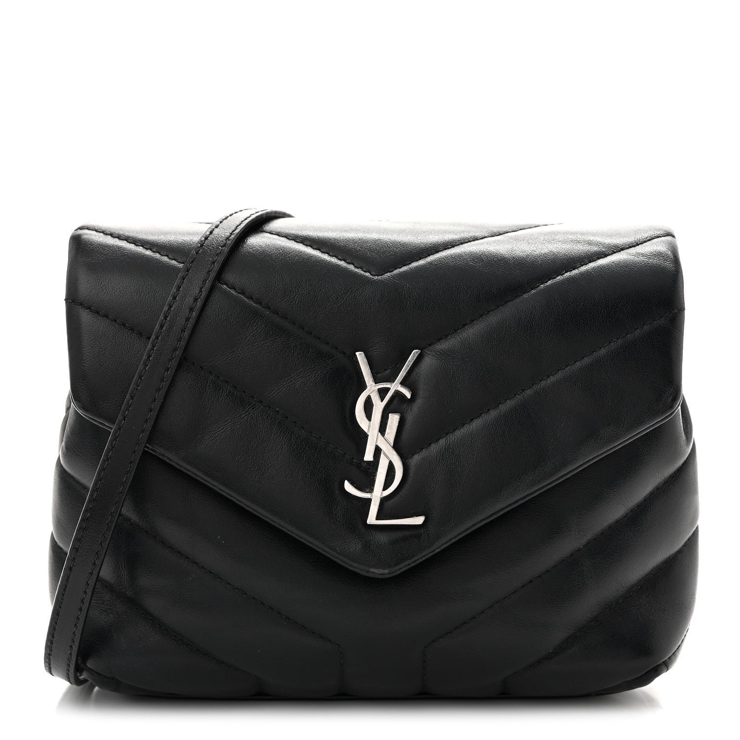 Saint Laurent Calfskin Y Quilted Monogram Toy Loulou Crossbody Bag Black