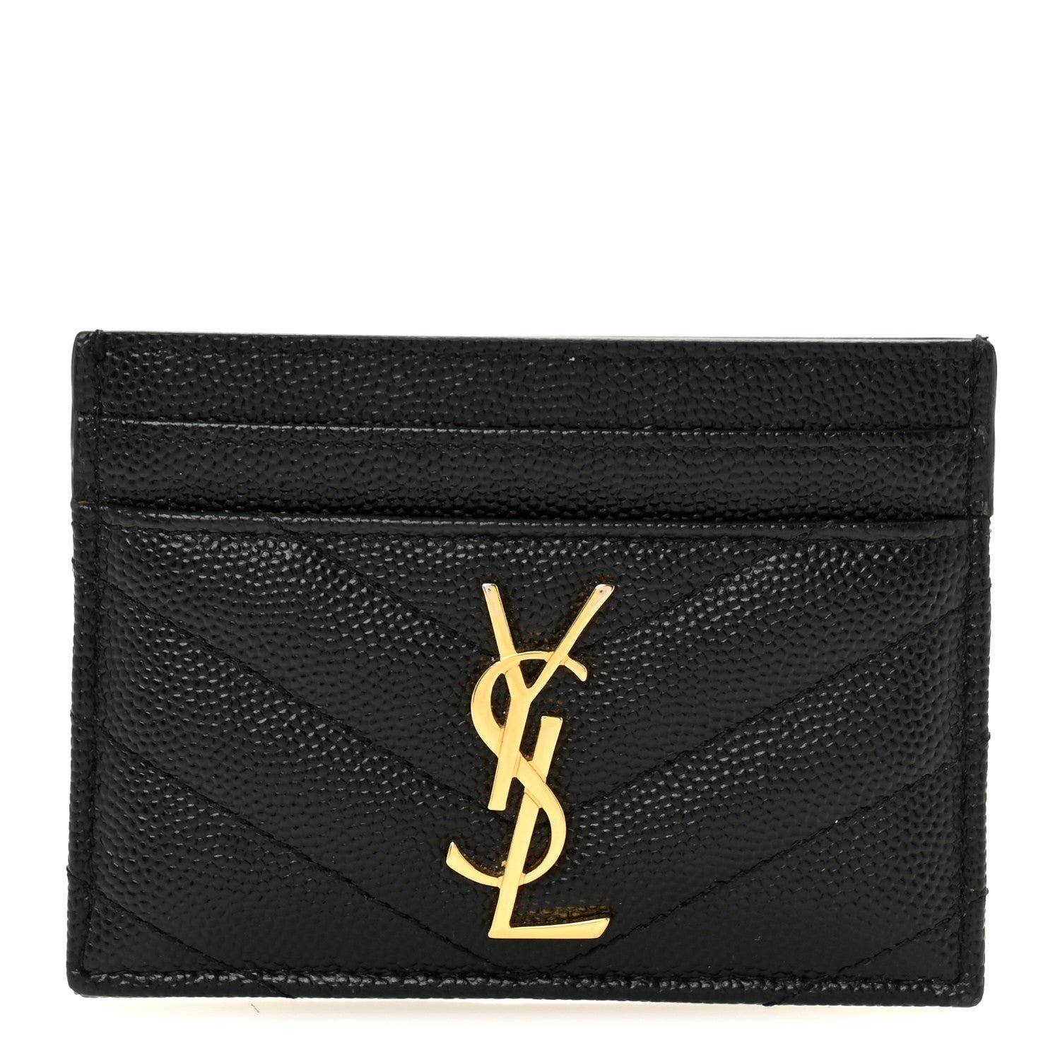 Saint Laurent Grain De Poudre Matelasse Chevron Monogram Credit Card Case Black