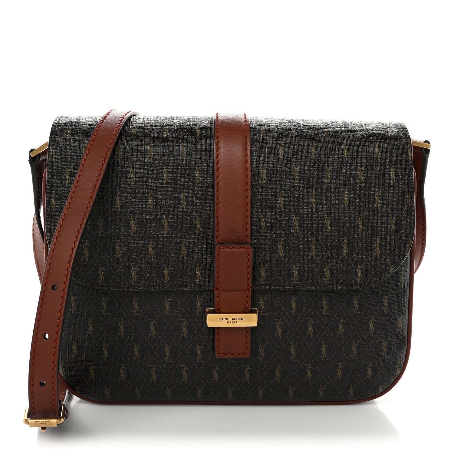 Saint Laurent Canvas Smooth Calfskin Le Monogramme Satchel Chestnut
