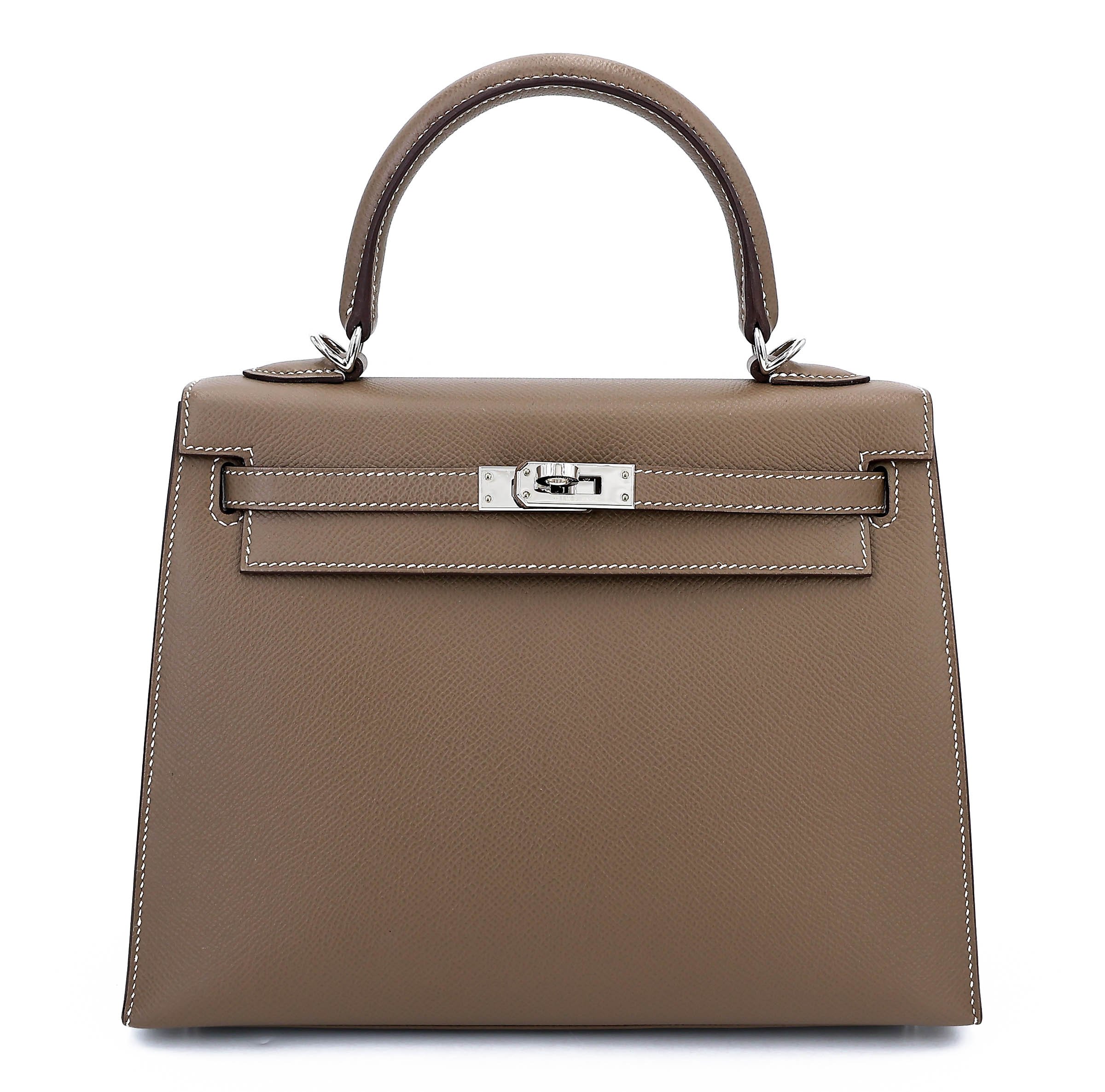 Very Good ( Rank A) HERMÈS Kelly 25 Etoupe (18) Epsom Palladium hardware Z (2021)