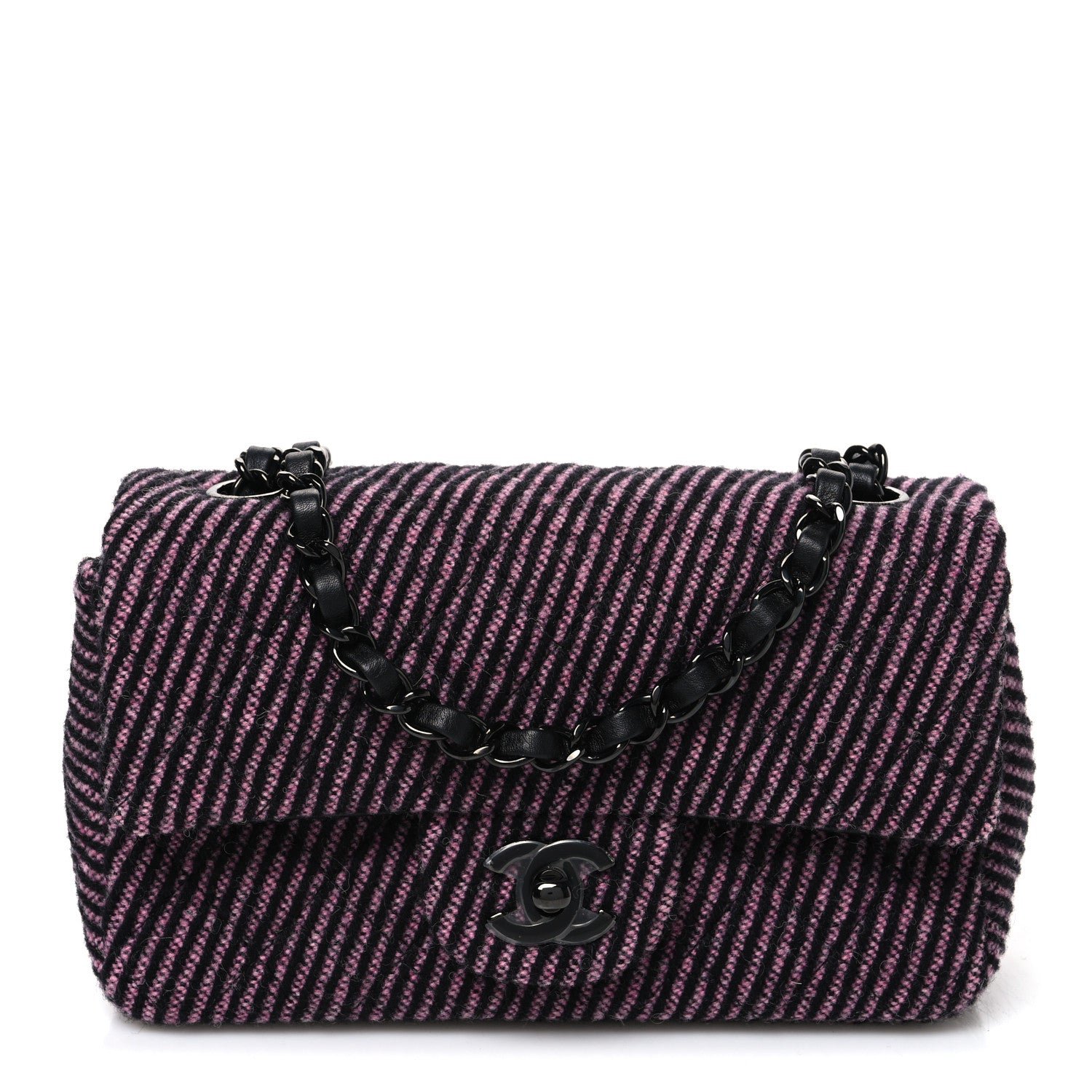 Chanel Wool Tweed Quilted Mini Rectangular Flap Pink Black