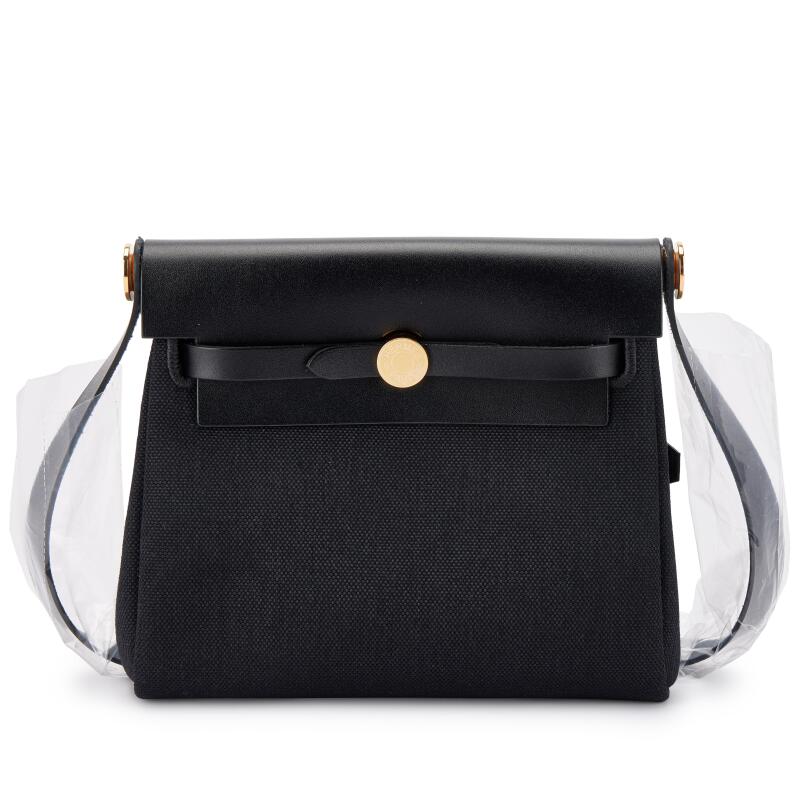 Hermes Black Vache Hunter and Toile Mini Herbag Zip 20 Gold Hardware, 2025