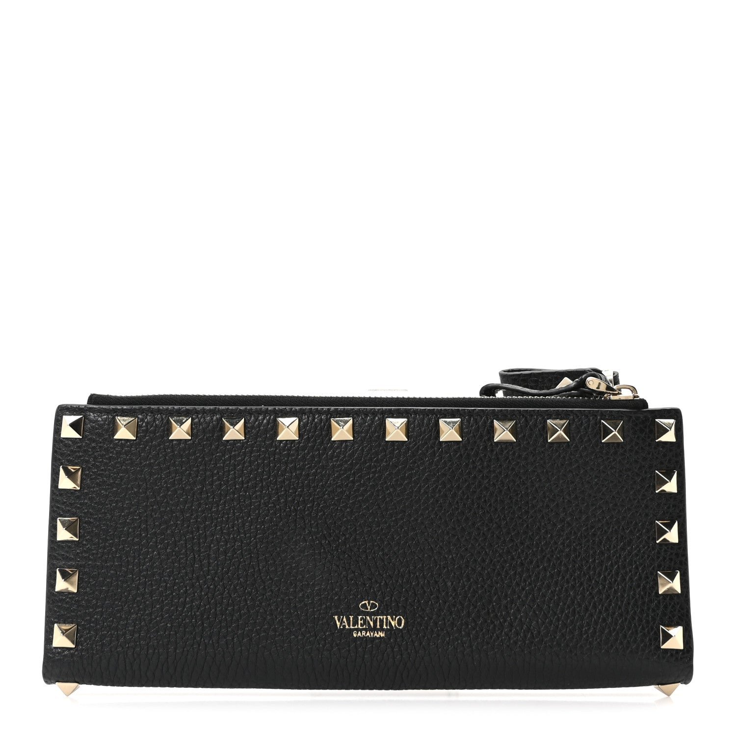 Valentino Garavani Pebbled Calfskin Rockstud Continental Wallet Black