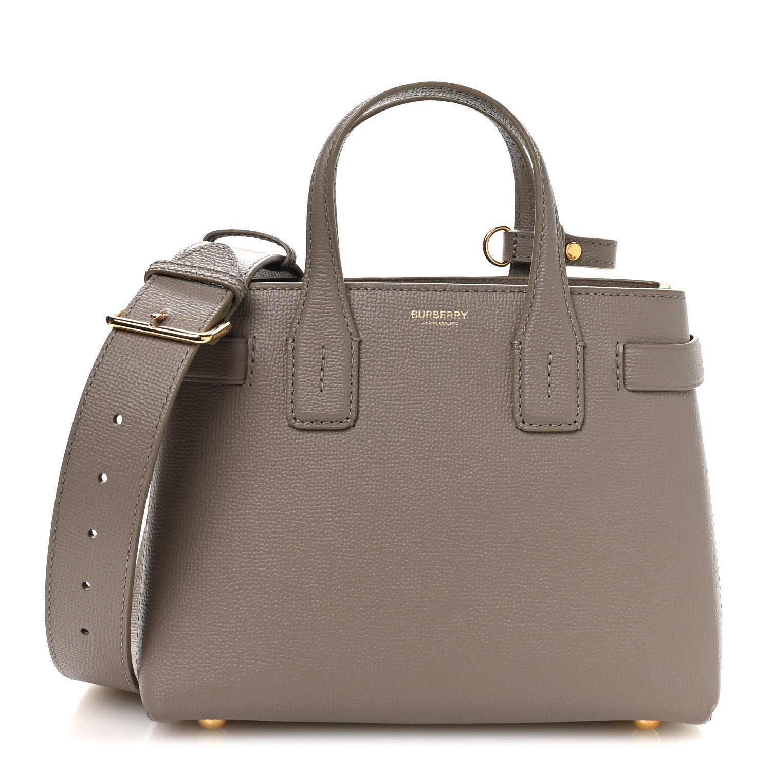 Burberry Grainy Calfskin House Check Small Banner Tote Taupe Brown
