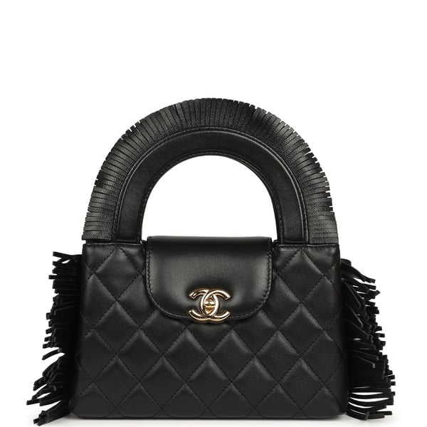 Chanel Small Fringe Kelly Black Lambskin Gold Hardware
