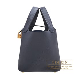 Hermes Picotin Lock bag 18/PM Blue nuit Clemence leather Gold hardware