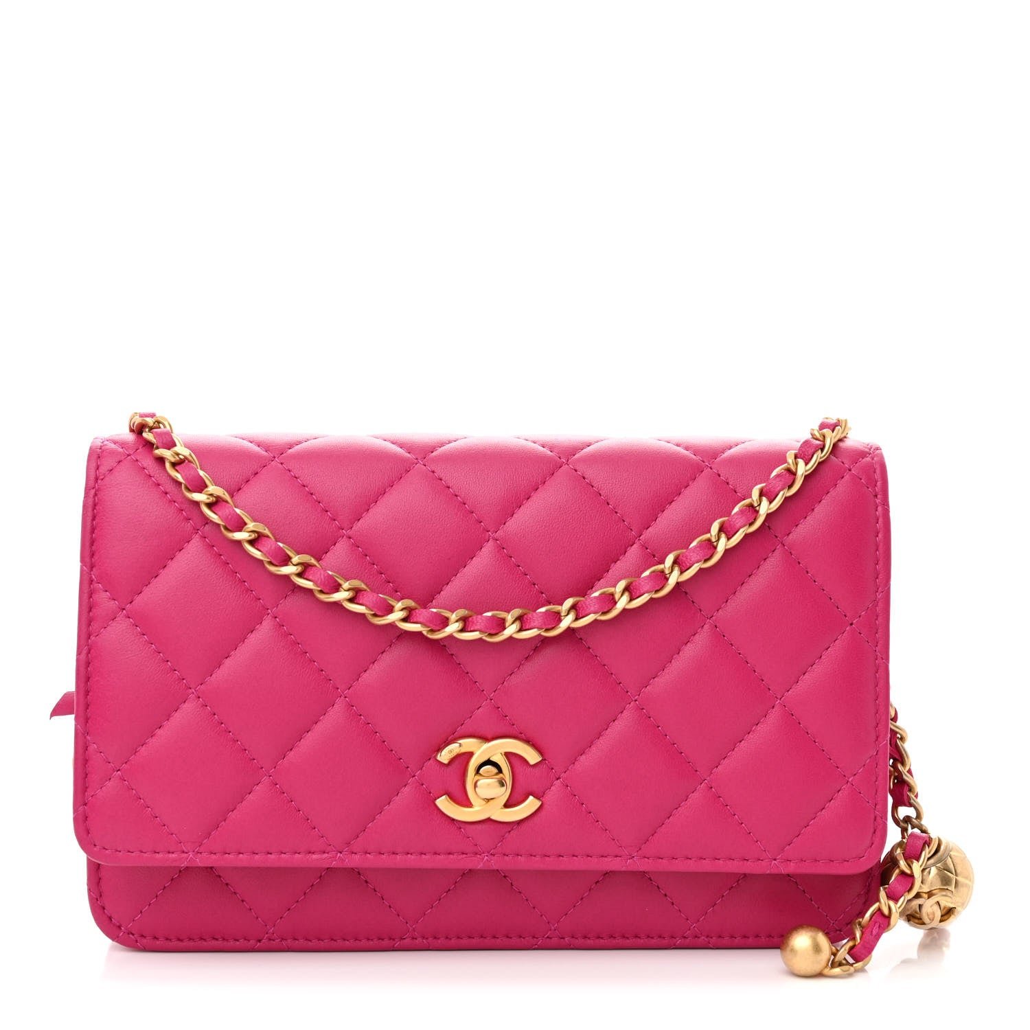 Chanel Lambskin Quilted CC Pearl Crush Wallet on Chain WOC Dark Pink