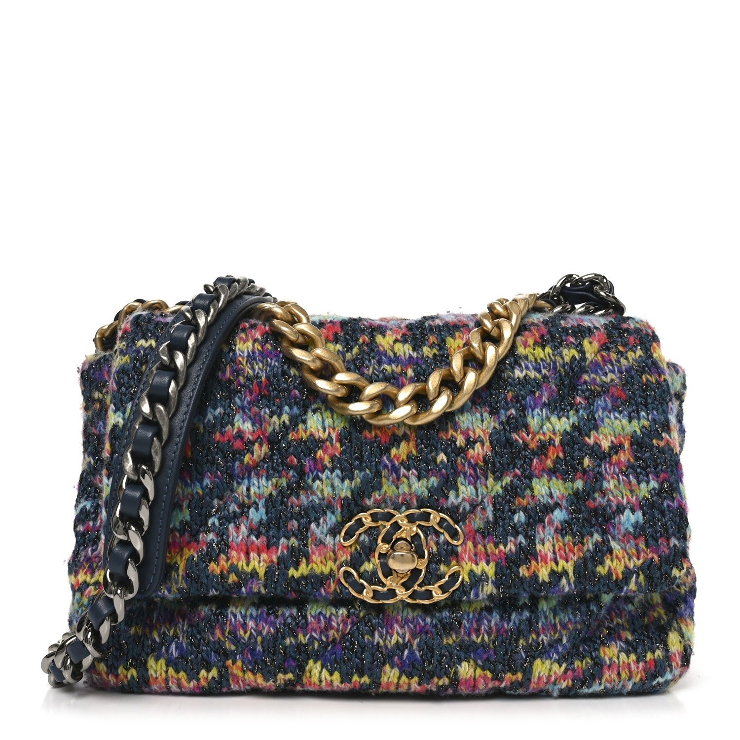 Chanel Tweed Quilted Medium Chanel 19 Flap Dark Multicolor