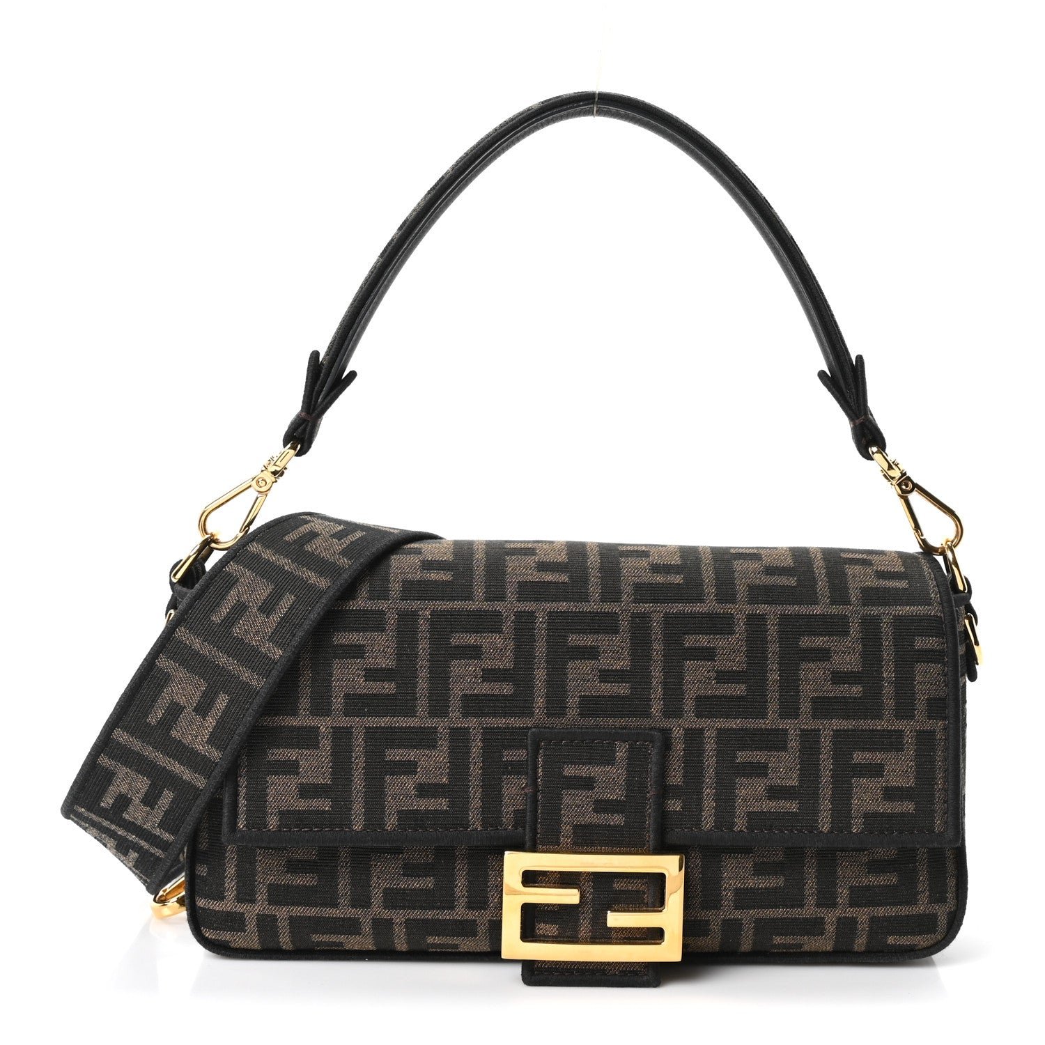 Fendi Fabric Jacquard FF 1974 Medium Baguette Tobacco Moro Black