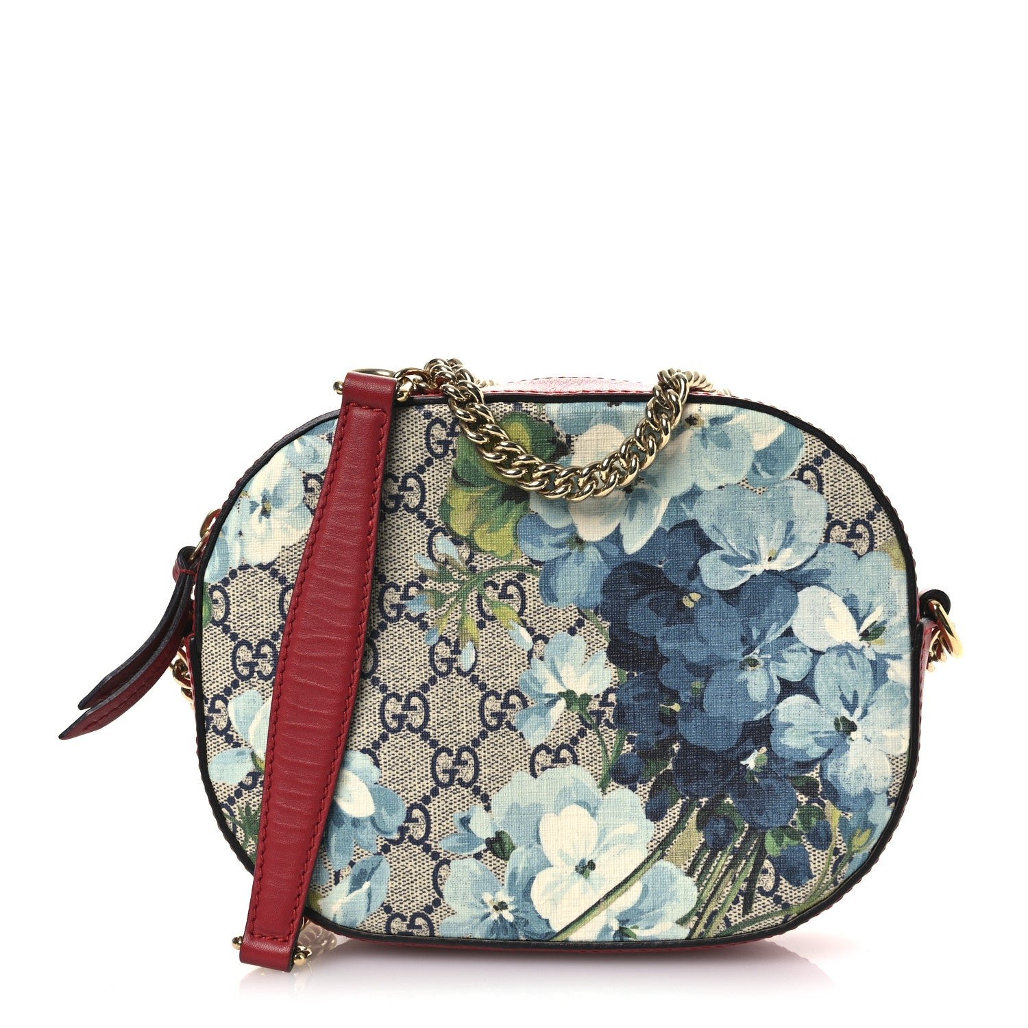 Gucci GG Supreme Monogram Blooms Mini Chain Shoulder Bag Beige Blue Navy Hibiscus Red