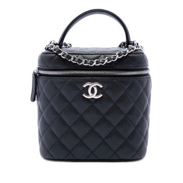 CC Quilted Caviar Calfskin Top Handle Vanity with Chain