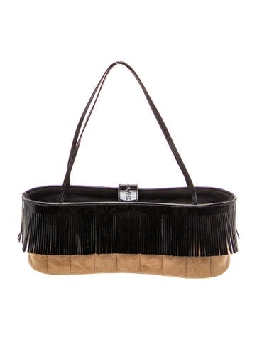 Suede & Patent Fringe Handle Bag