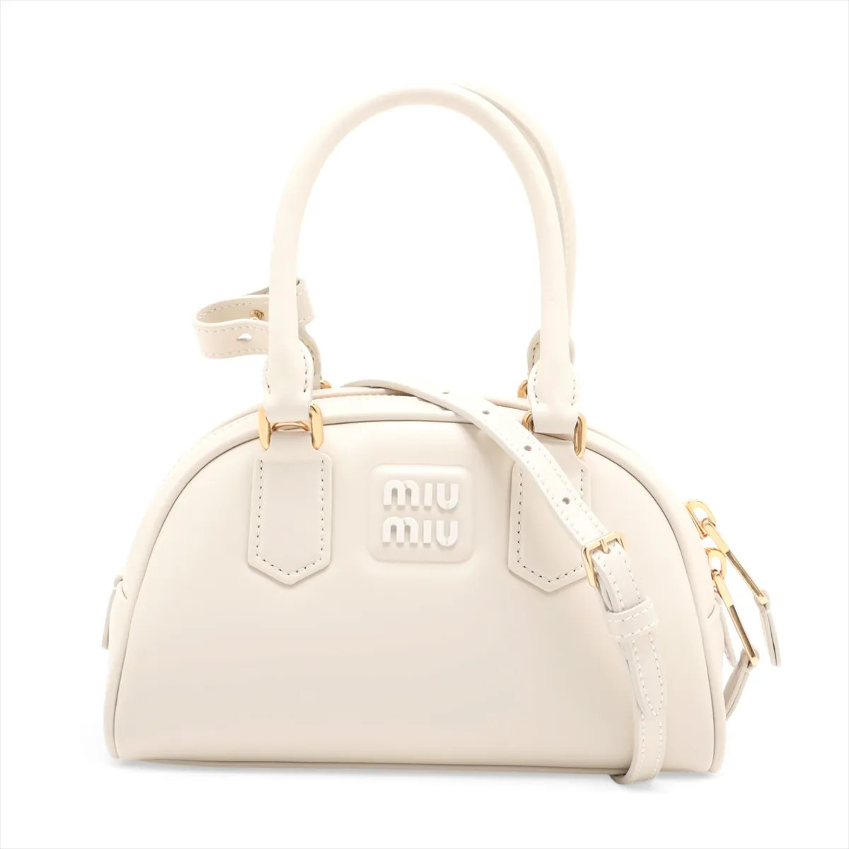 Miu Miu Arkady 5BB191 Leather 2 Way Handbag Ivory