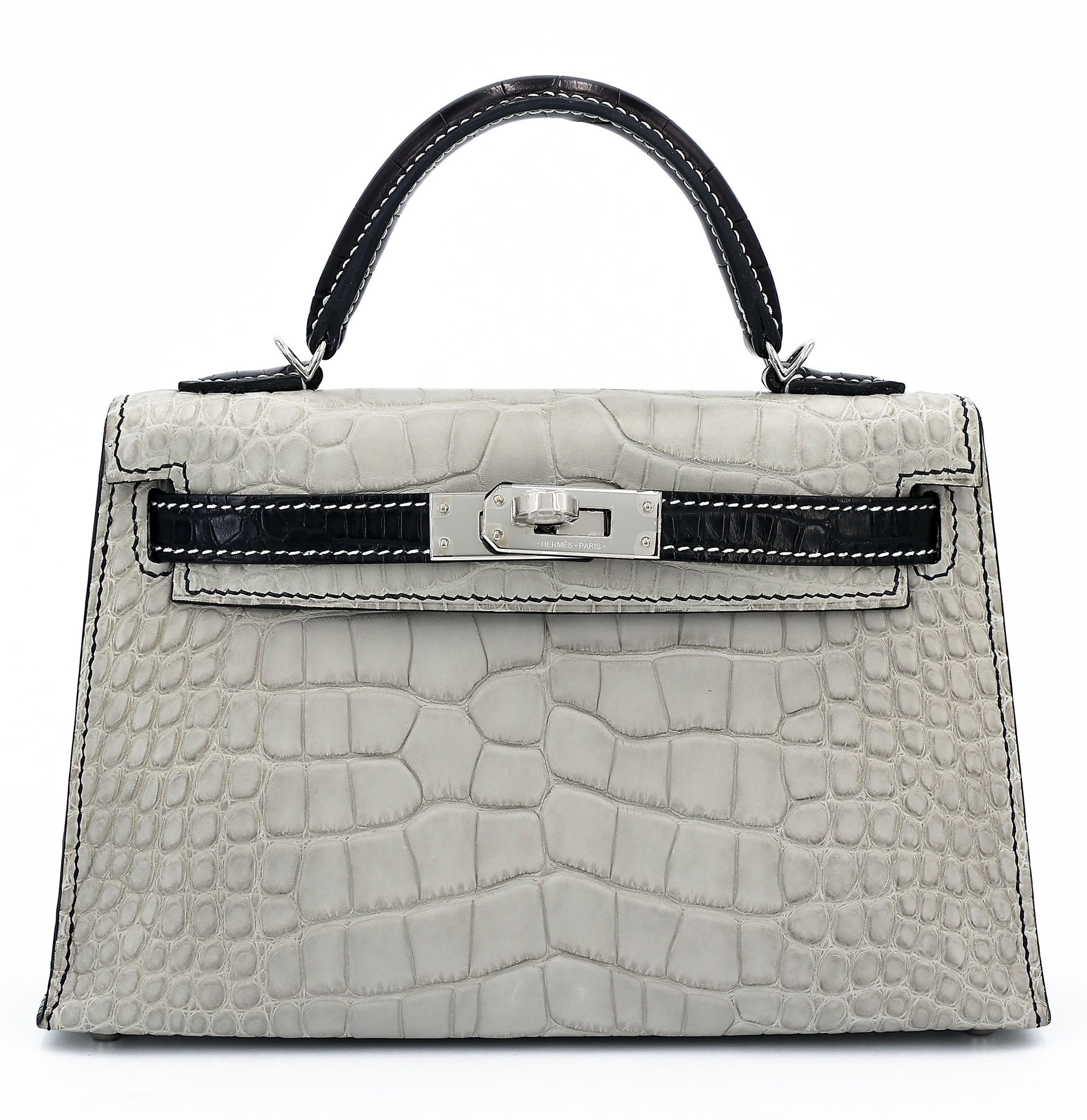 Hermes Excellent ( Rank SA ) HERMÈS Special Order Mini Kelly II HSS Gris Perle (80) Noir (89) Matte Alligator Palladium hardware B (2023)