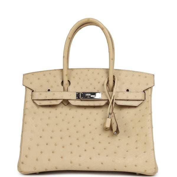 Pre-owned Hermes Birkin 30 Blanc Casse Ostrich Palladium Hardware