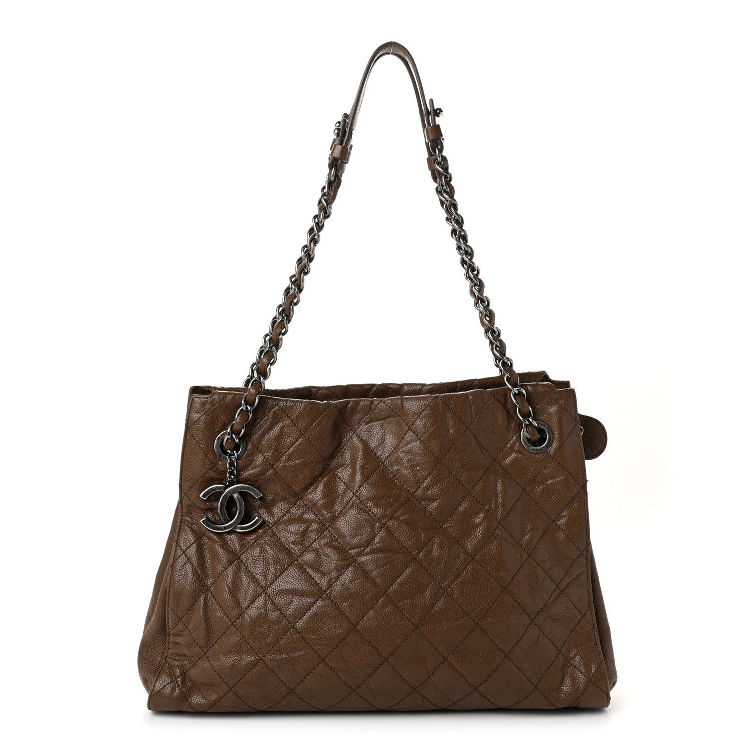 Glazed Caviar Quilted Tote Brown