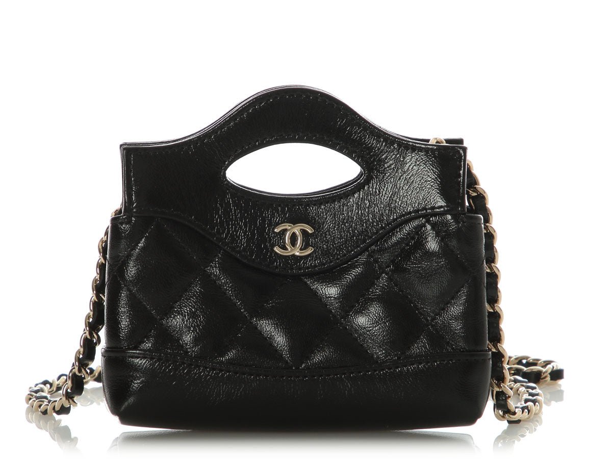 Chanel Black Part-Quilted Shiny Calfskin Nano Bag