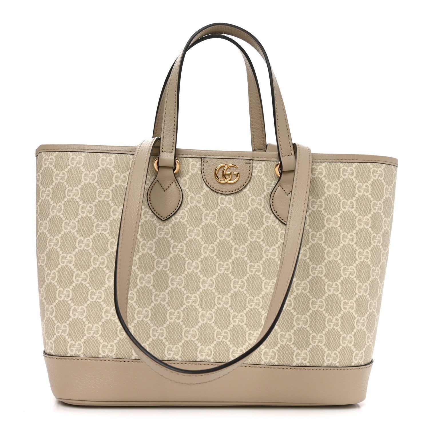 Gucci GG Supreme Monogram Textured Dollar Calfskin Small Ophidia Shoulder Tote Bag Beige Mystic White Oatmeal