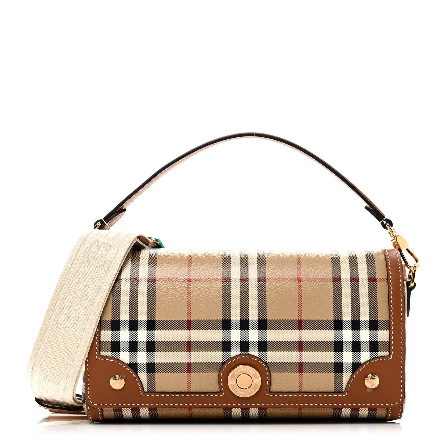 Burberry Coated Canvas Calfskin Vintage Check Small Note Crossbody Bag Briar Brown