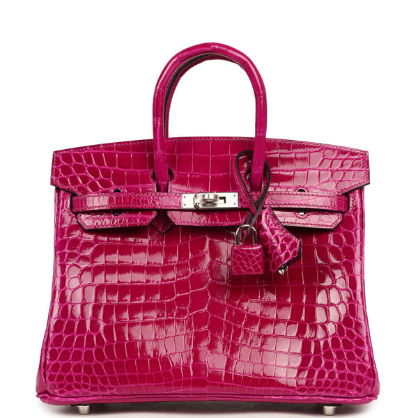 Hermes Birkin 25 Rose Pourpre Shiny Niloticus Crocodile Palladium Hardware
