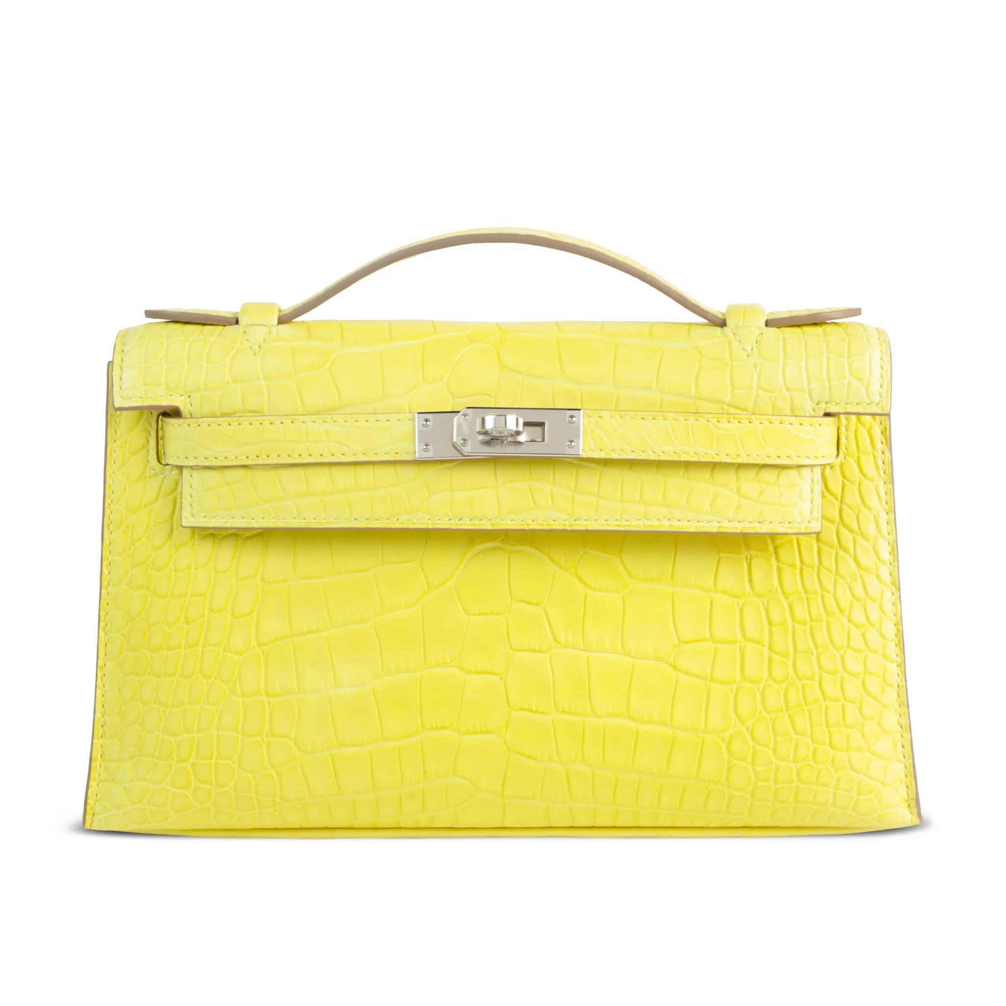 Brand New ( Rank N ) HERMÈS Kelly Pochette Lime (9R) Matte Alligator Palladium hardware K (2025)