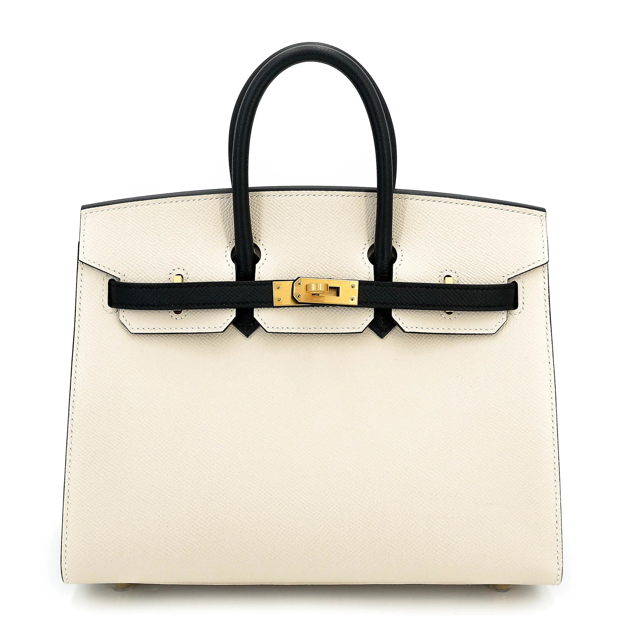 Unused ( Rank NS ) HERMÈS Special Order Birkin 25 HSS Sellier HSS Noir (89) Craie (10) Epsom Brushed Gold hardware W (2024)