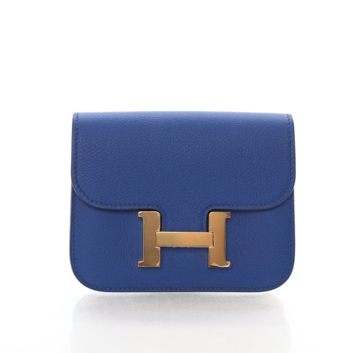 Hermes Bleu France Evercolor Constance Slim Wallet