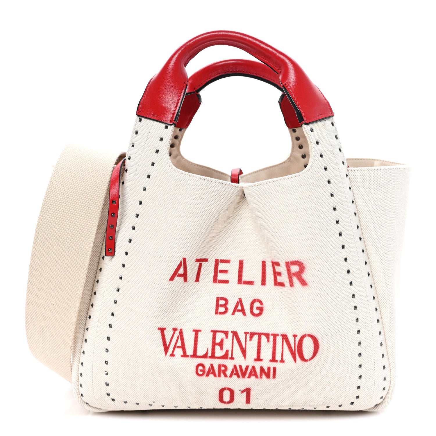 Valentino Garavani Canvas Atelier 01 Metal Stitch Edition Medium Tote Bag Naturale
