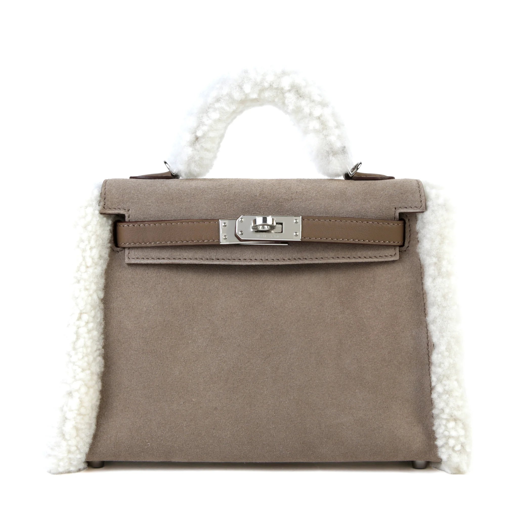 Unused ( Rank NS ) HERMÈS Limited Edition Mini Kelly II Teddy Etoupe (18) Grizzly Swift Palladium hardware B (2023)