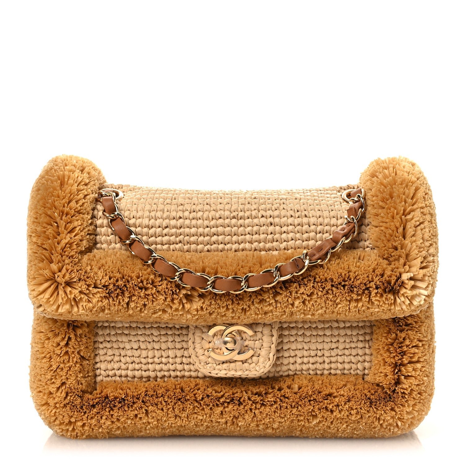 Chanel Braided Raffia Coco Beach Flap Beige