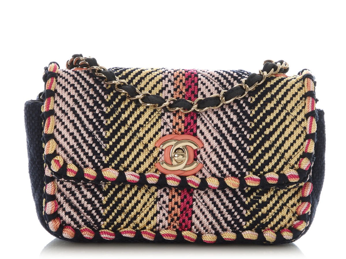 Chanel Mini Navy and Multicolor Woven Flap